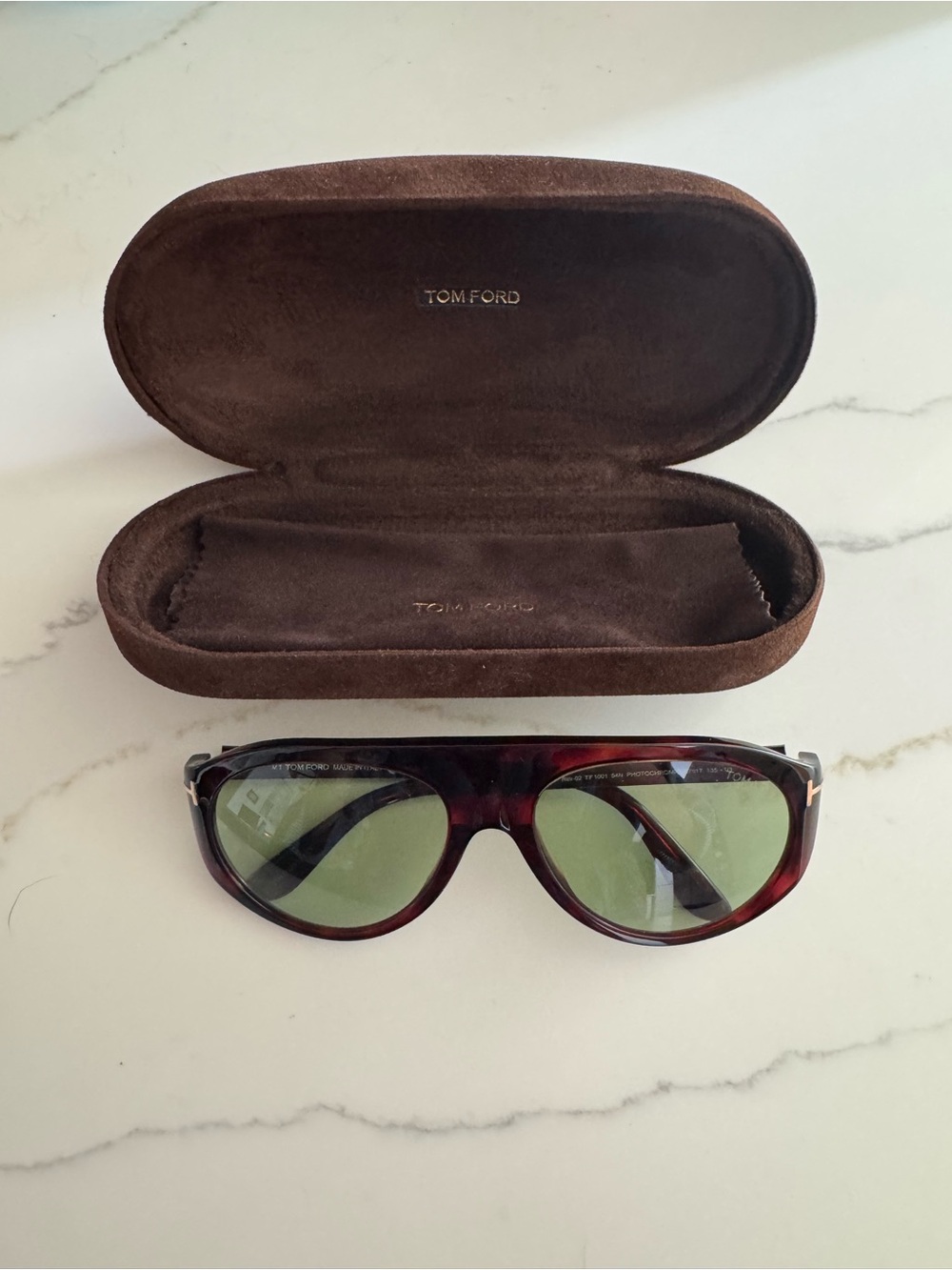 Tom Ford Rex-02 Red Havana with green photochromatic lenses - gently used